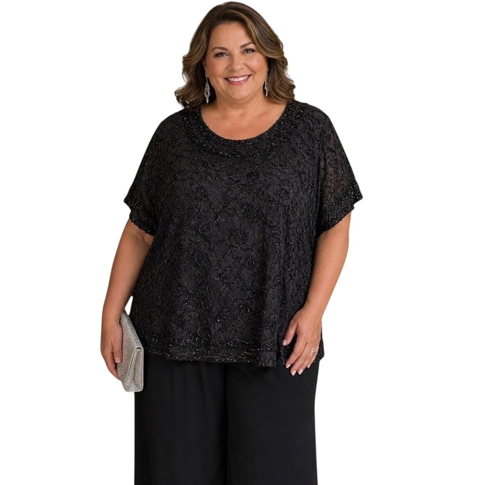 NWT Vtg Y2K Candlelight & Champagne Black Beaded Top Formal Mother of Bride 30W